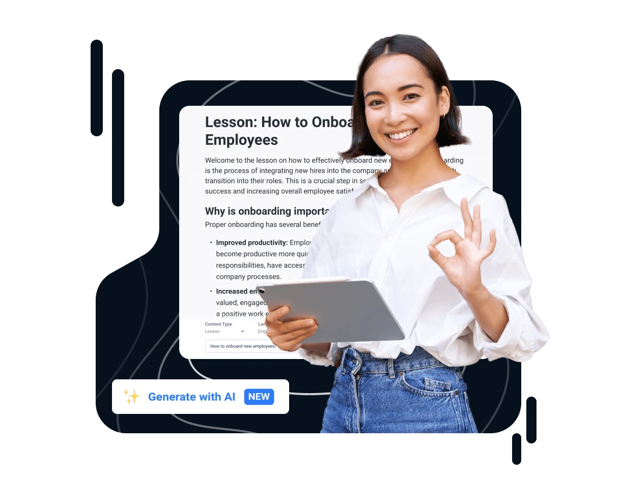 A woman using AI-powered LMS to learn