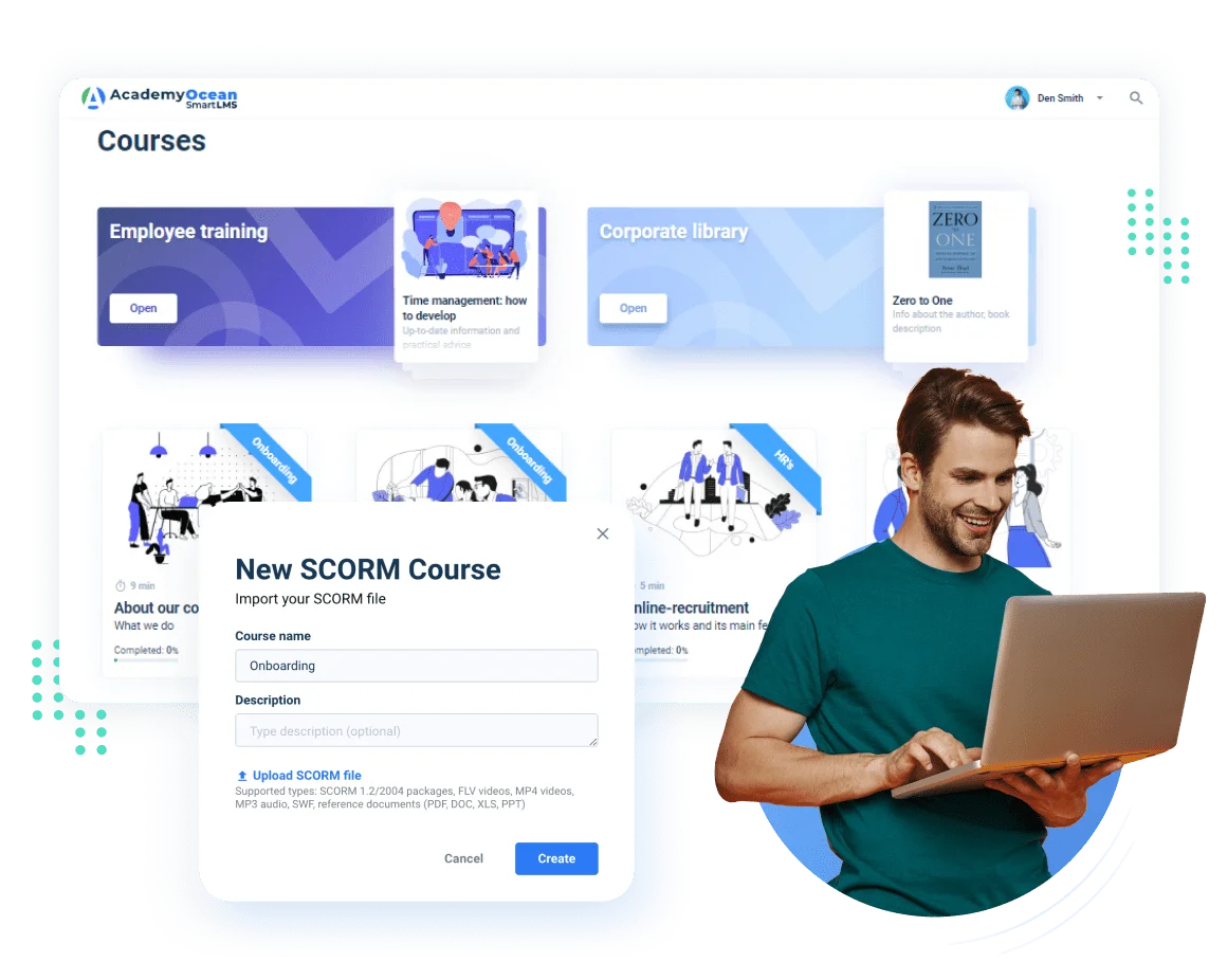 SCORM compliant e learning software: AcademyOcean`s course page