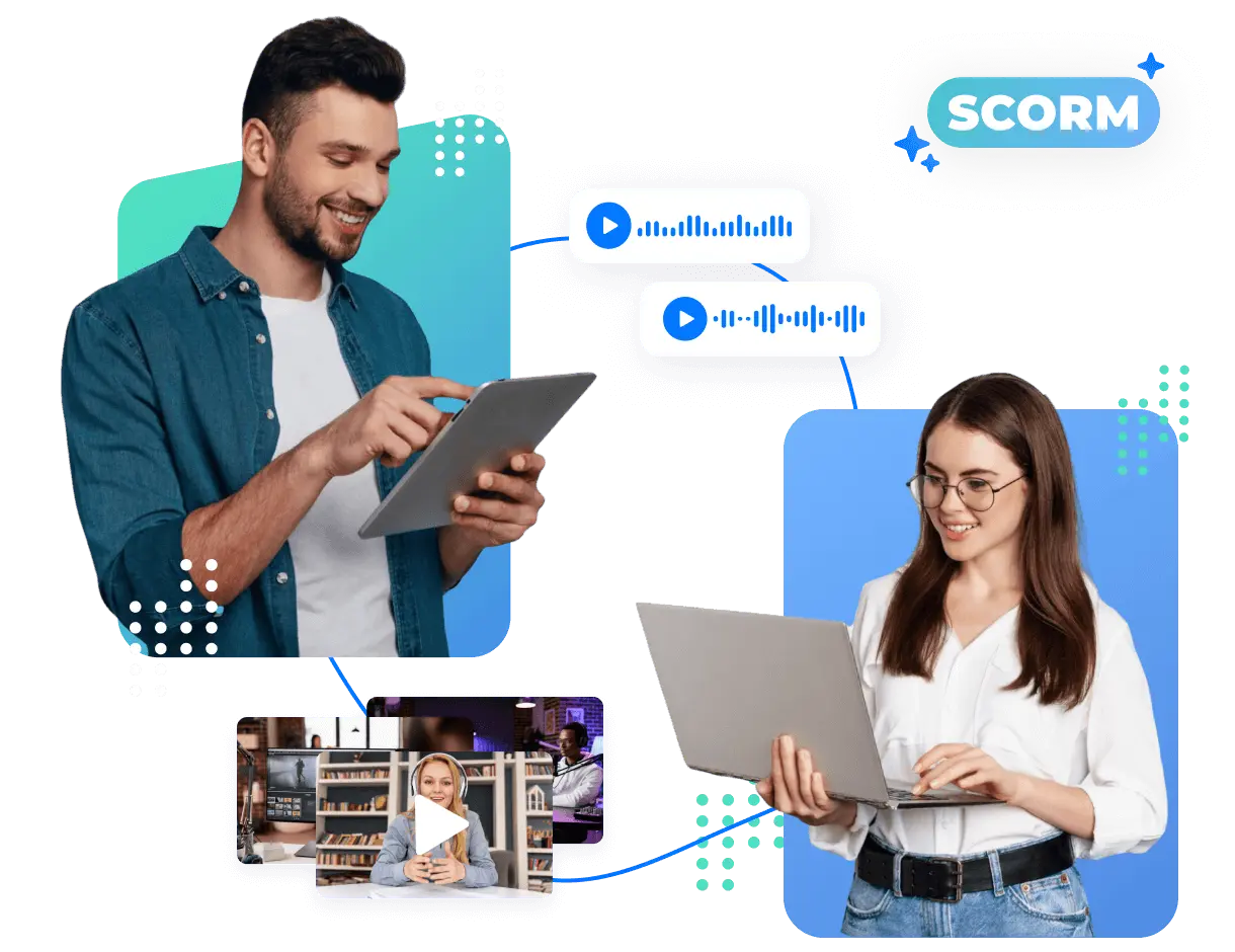 Man and a woman using SCORM-compliant LMS platform