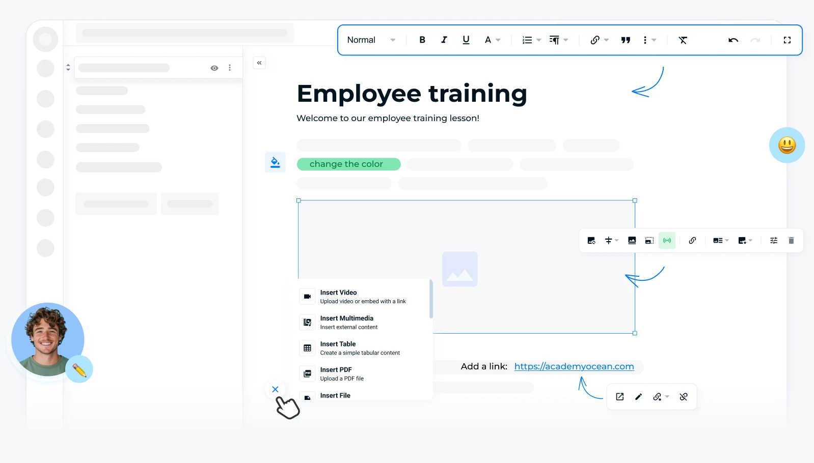 LMS platform with interactive content editor for quick lesson creation, learning management systems with AI tools for development and LMS course creation