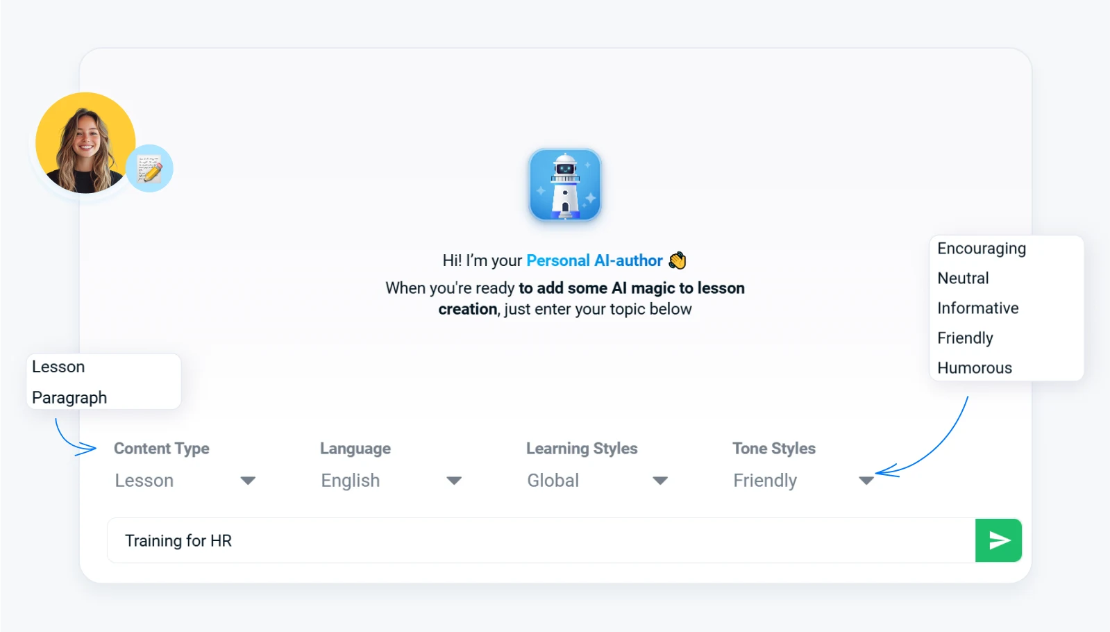 LMS system with personal AI author for creating lessons in 2-3 minutes, online personal training platform with rapid content development and learning LMS