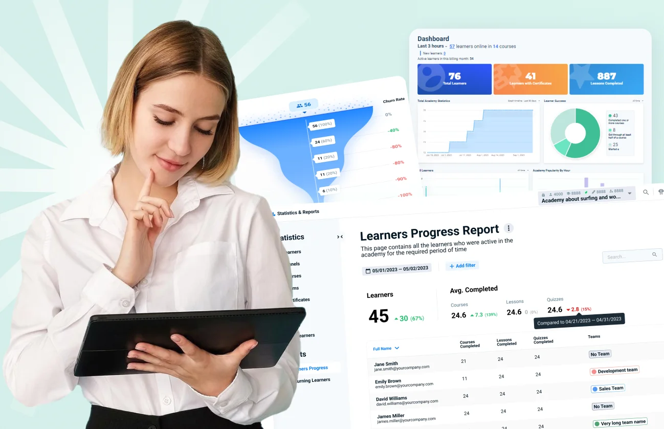 Monitor employee performance and training progress with AcademyOcean's HR LMS reporting & analytics