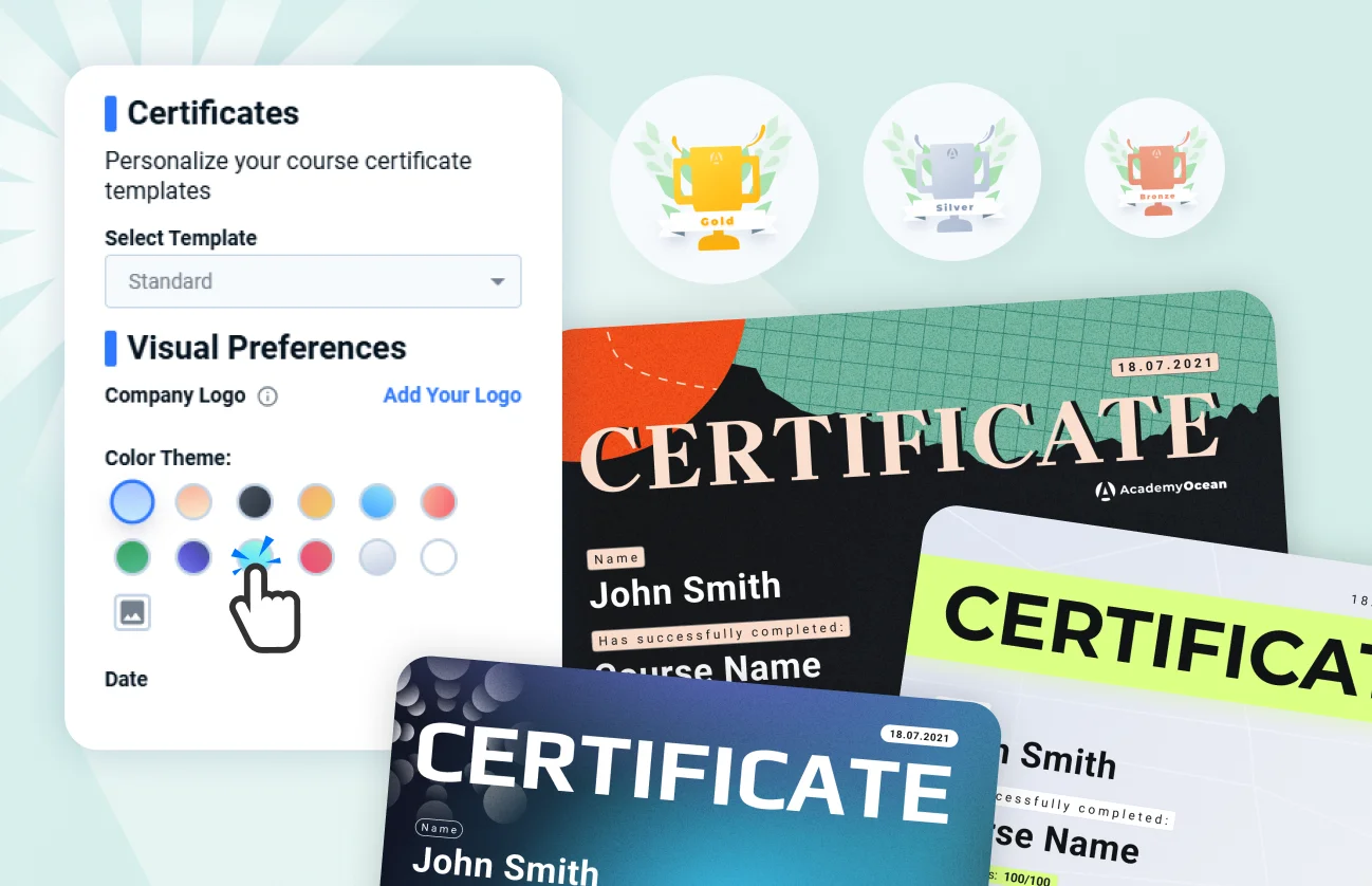 Recognize employee achievements with customizable certificates in AcademyOcean's HR LMS