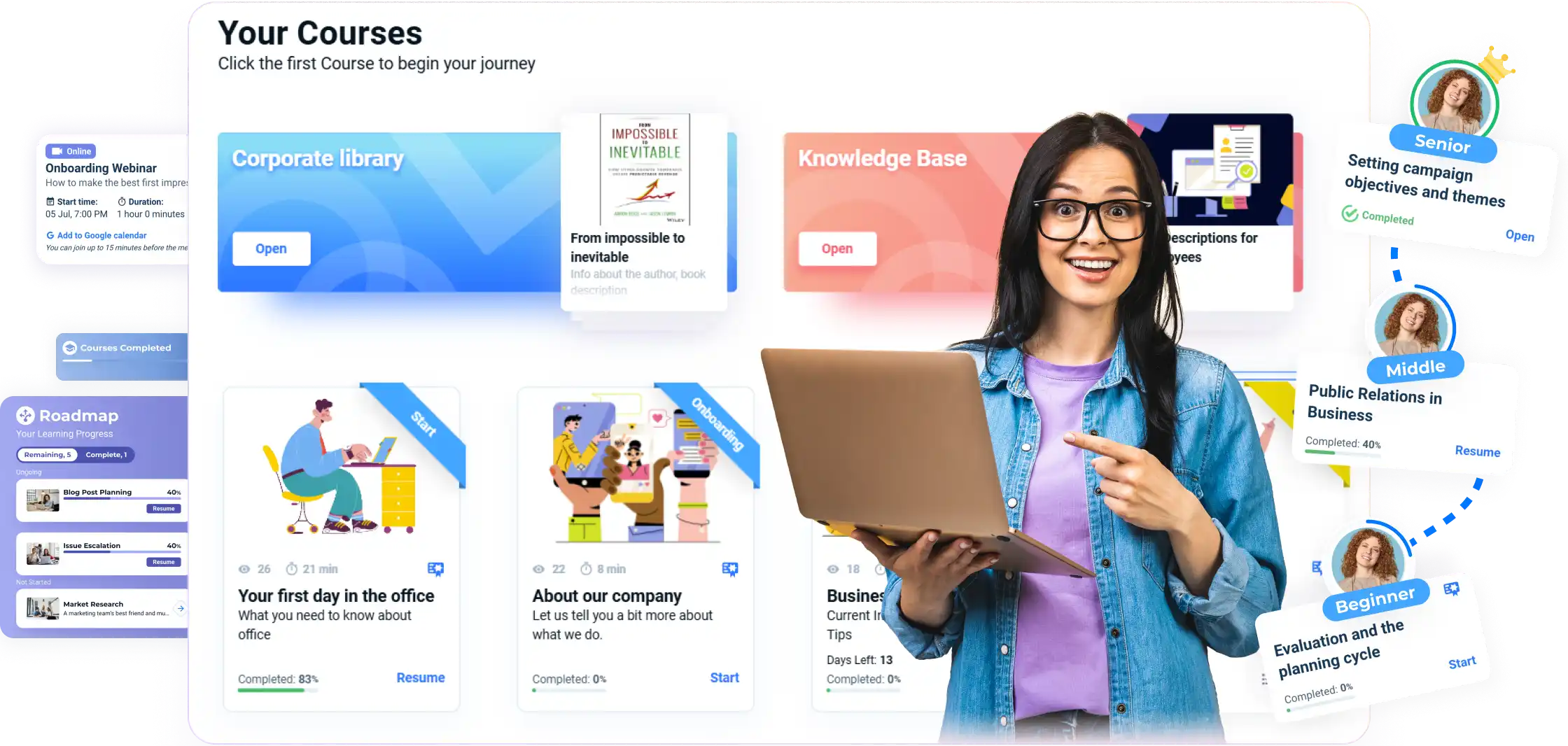 A woman browsing courses on the LMS platform