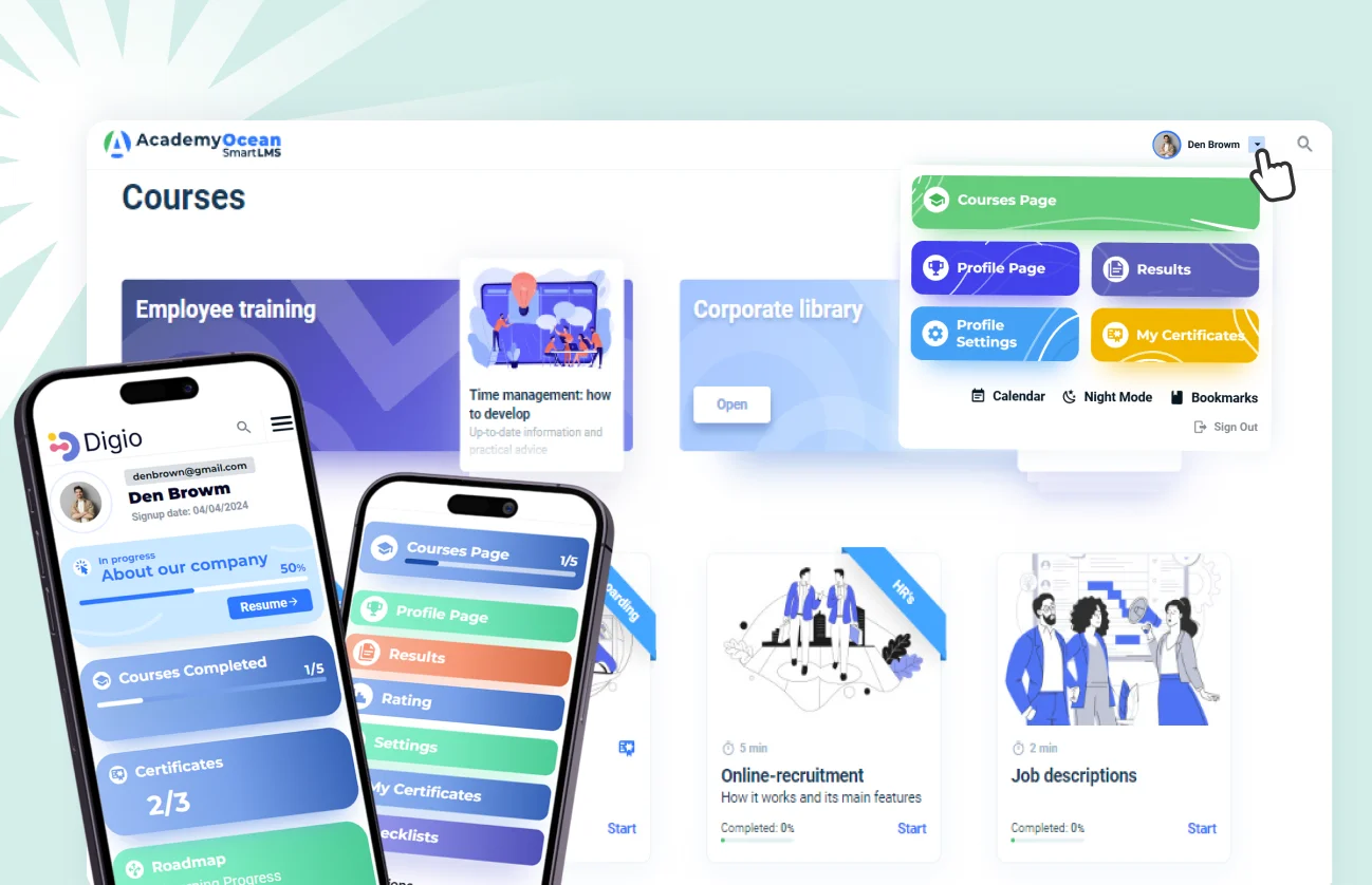 Create an engaging learning environment with a customizable learning portal in your AcademyOcean HR LMS