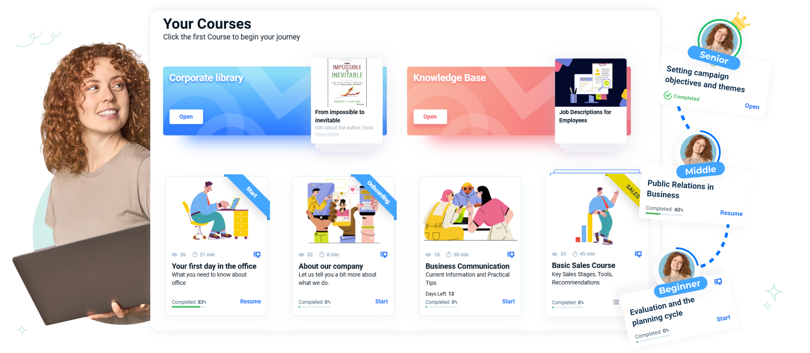 Small business LMS with career path training courses and employee development tracking