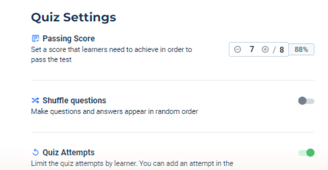 Quiz settings