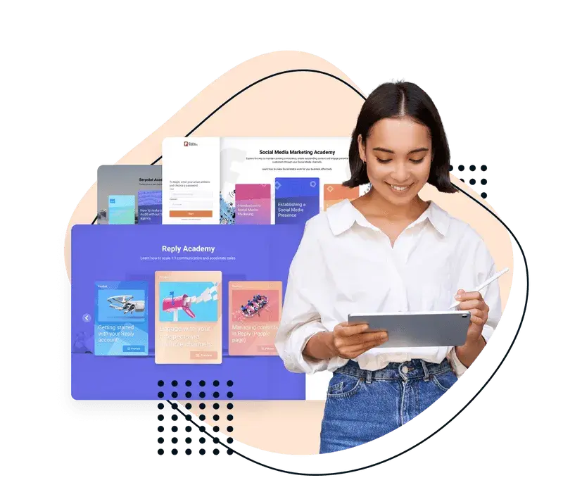 A woman with a tablet learning via an LMS