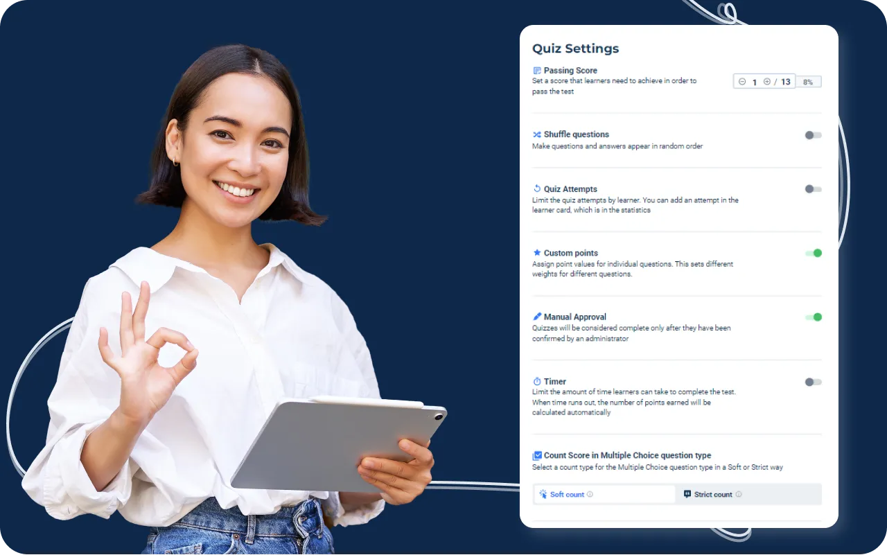 Quizze settings at AcademyOcean LMS