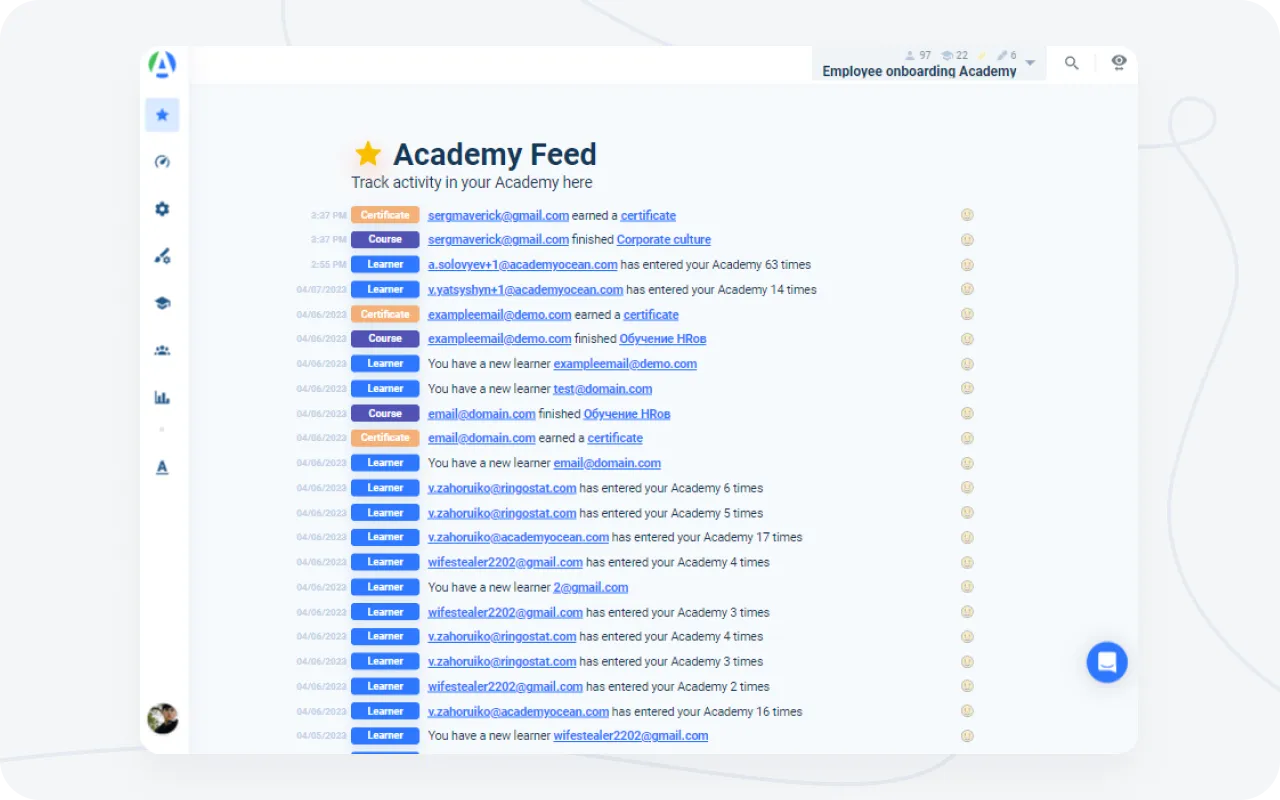 Academy feed at AcademyOcean LMS