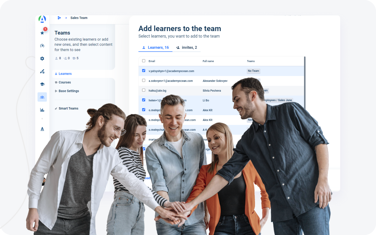  Adding learners to teams in the AcademyOcean LMS