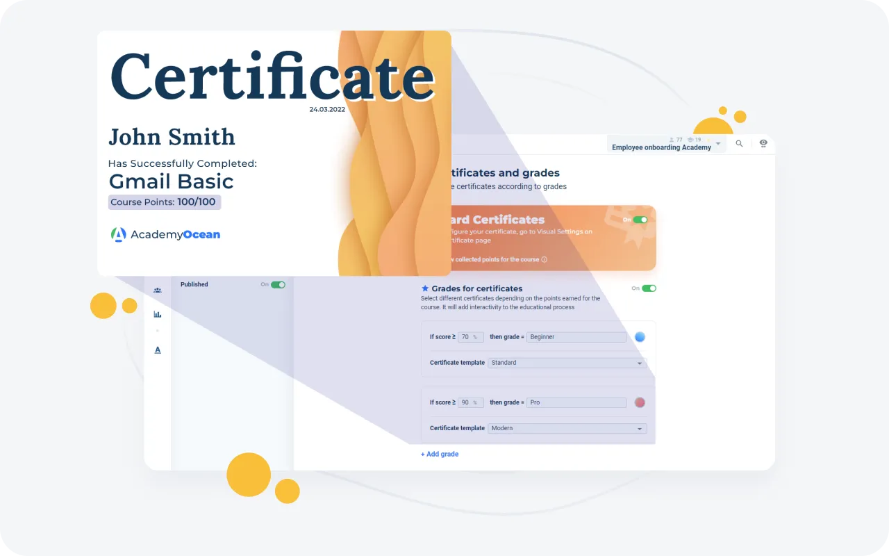 Recognize and celebrate the achievements of your team with our Certification and Grade System, motivating employees to continue their learning journey and reach new heights through the completion of training programs and the attainment of learning milestones.