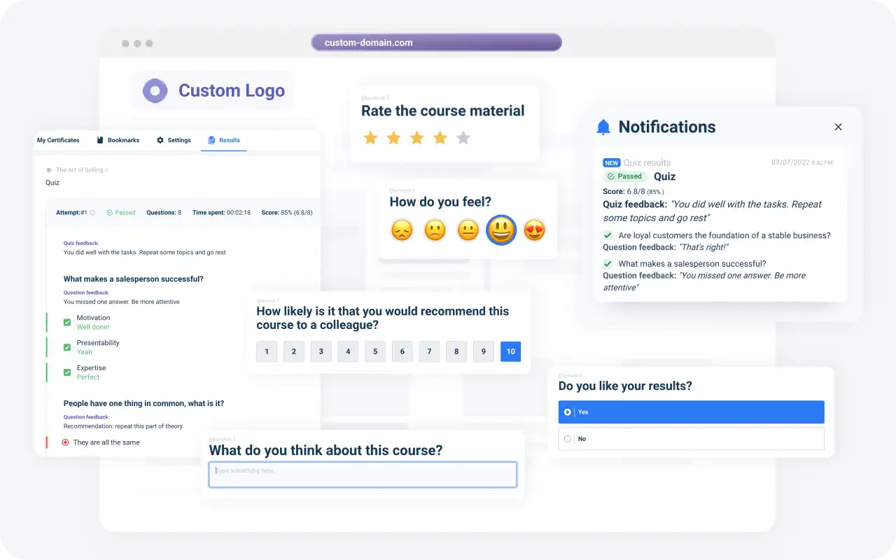 Frontline LMS assessment platform with quizzes and feedback tools