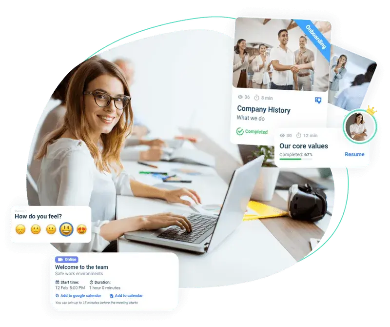 Woman sitting in front of a laptop checking the learning courses