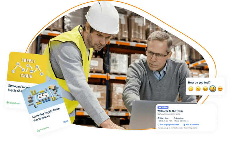 Two men working in logistics looking at learning courses