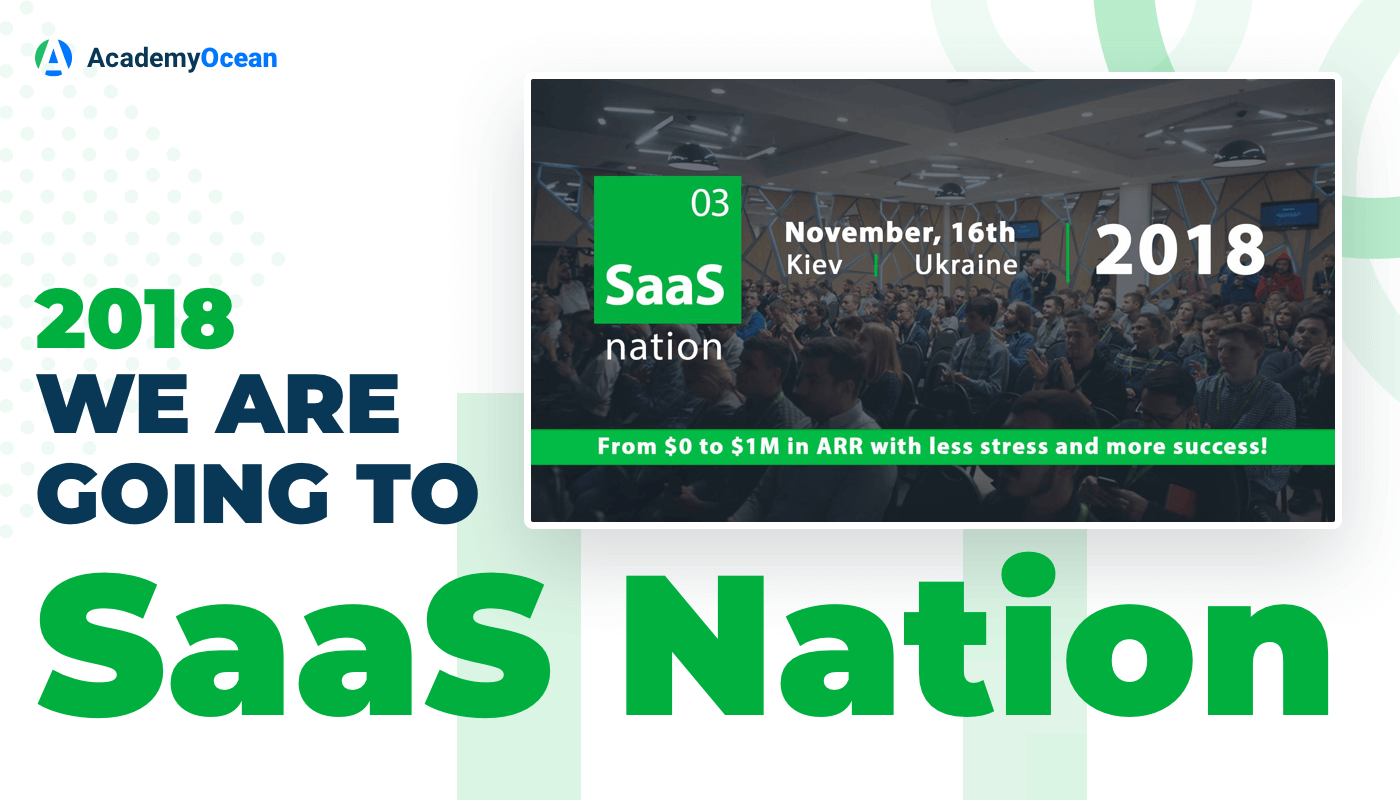 a poster with an audience full of speakers and SaaS Nation emblem